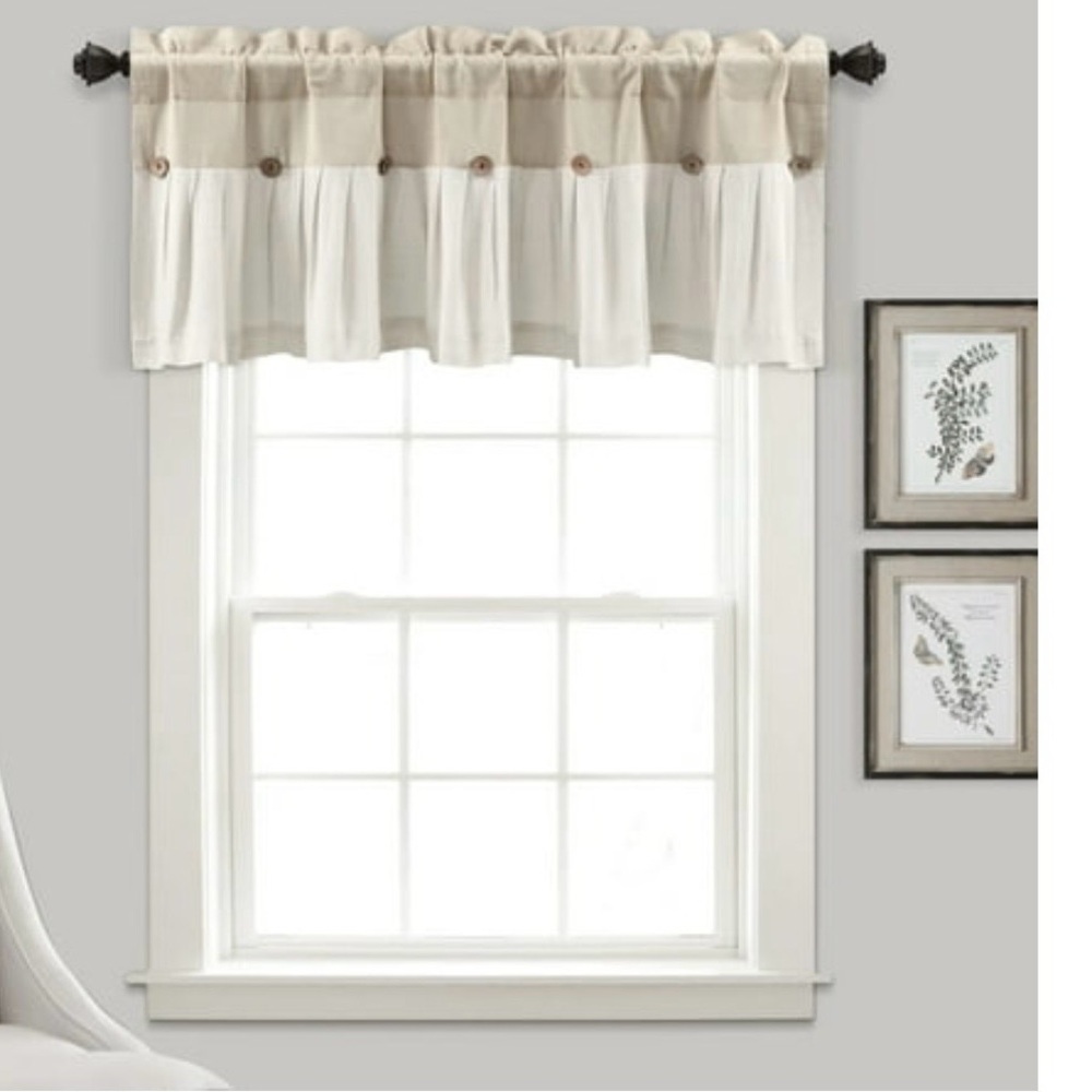 Lush Decor Linen Button Farmhouse Valance Curtians 52"W x 18"L Linen - Valances
